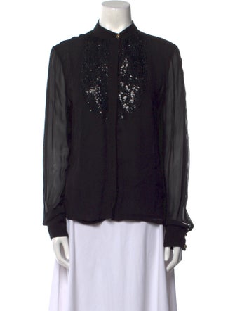 Roberto Cavalli Class Mock Neck Long Sleeve Button-Up Top