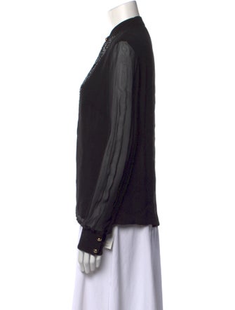 Roberto Cavalli Class Mock Neck Long Sleeve Button-Up Top