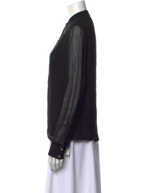 Roberto Cavalli Class Mock Neck Long Sleeve Button-Up Top