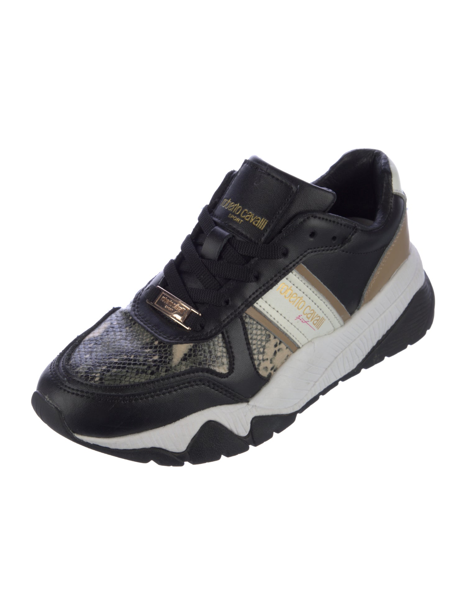 Roberto Cavalli Sport Leather Colorblock Pattern Sneakers