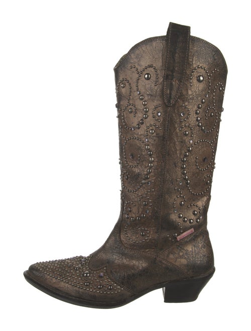 Roberto Cavalli Angels Leather Crystal Embellishments Western Boots
