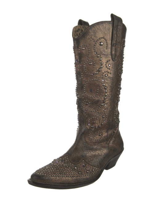 Roberto Cavalli Angels Leather Crystal Embellishments Western Boots