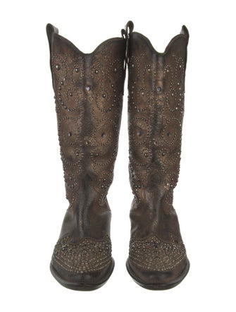 Roberto Cavalli Angels Leather Crystal Embellishments Western Boots
