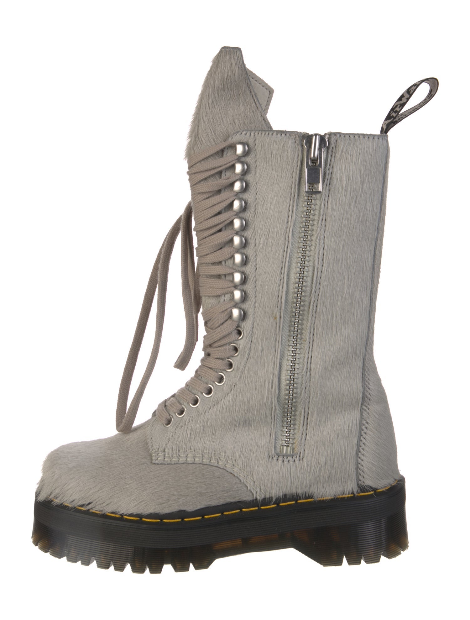 Rick Owens x Dr. Martens Ponyhair Colorblock Pattern Combat Boots