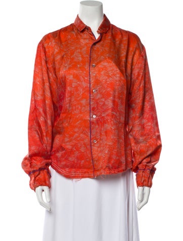 Rohka Tops Silk Printed Button-Up Top L