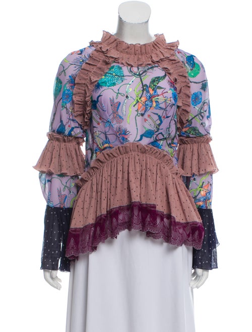 Romance Was Born Printed Mock Neck Blouse Blue