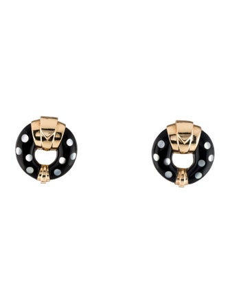 Robert Wander 14K Mother of Pearl & Onyx Polka Dot Earclips