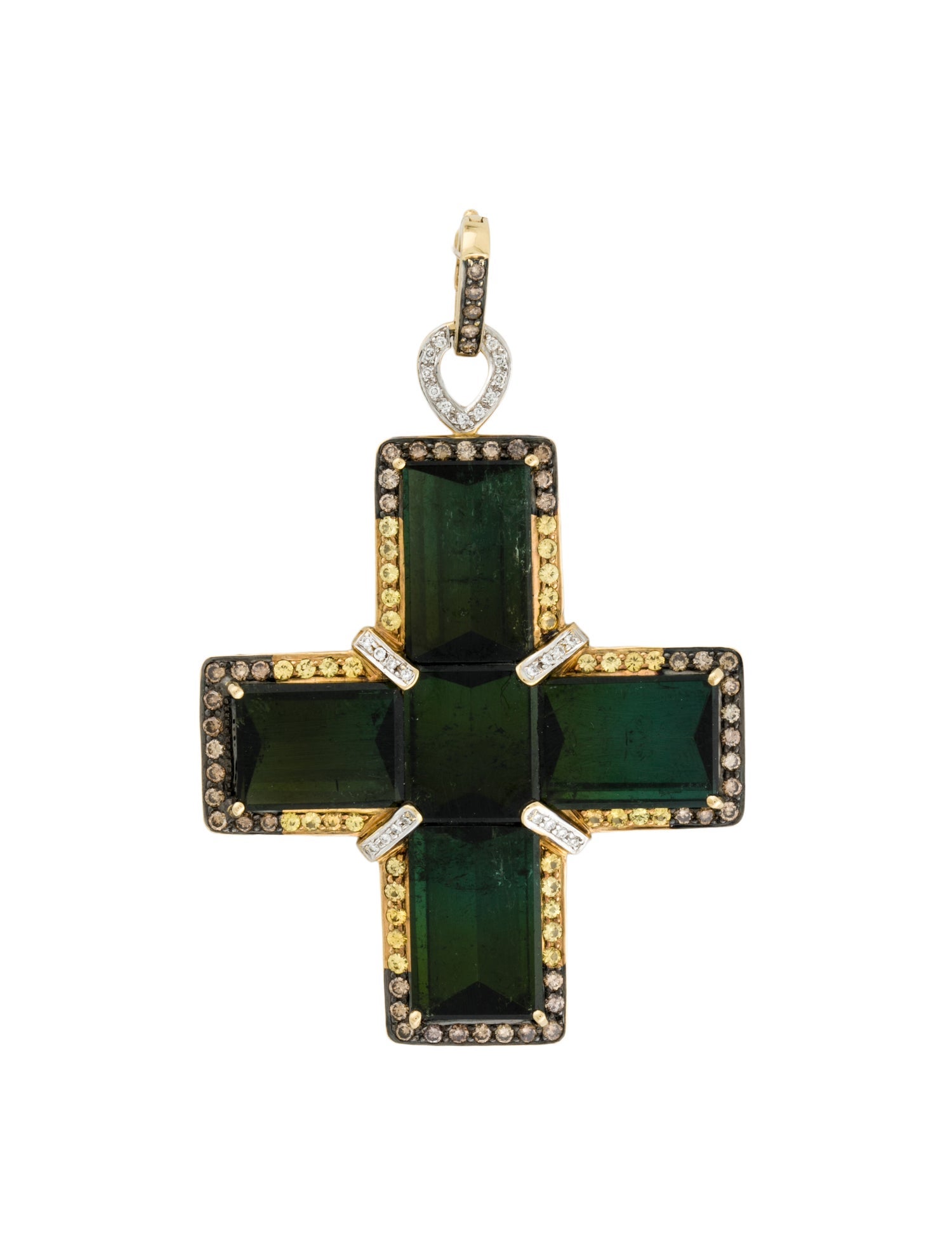 Robert Wander 18K Tourmaline & Diamond Cross Pendant