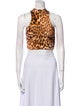 ROTATE Birger Christensen Animal Print Mock Neck Crop Top