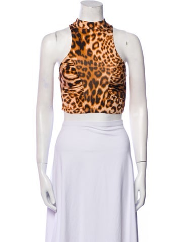 Rotate Birger Christensen Tops Animal Print Mock Neck Crop Top Us2, Dk32 | XS