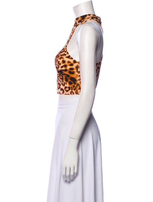 ROTATE Birger Christensen Animal Print Mock Neck Crop Top