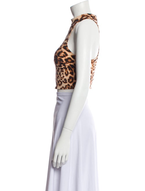 ROTATE Birger Christensen Animal Print Mock Neck Crop Top