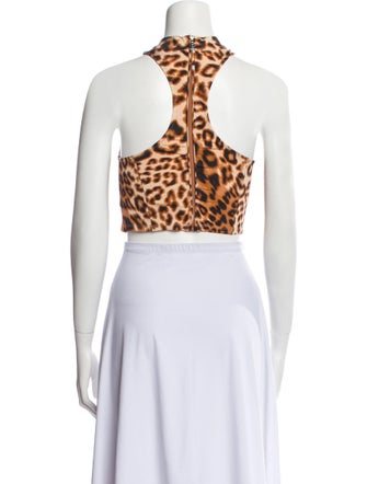 ROTATE Birger Christensen Animal Print Mock Neck Crop Top