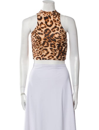 ROTATE Birger Christensen Animal Print Strapless Crop Top