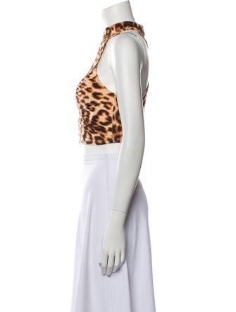 ROTATE Birger Christensen Animal Print Strapless Crop Top