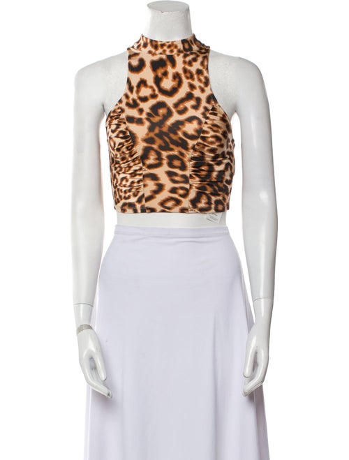 ROTATE Birger Christensen Animal Print Strapless Crop Top
