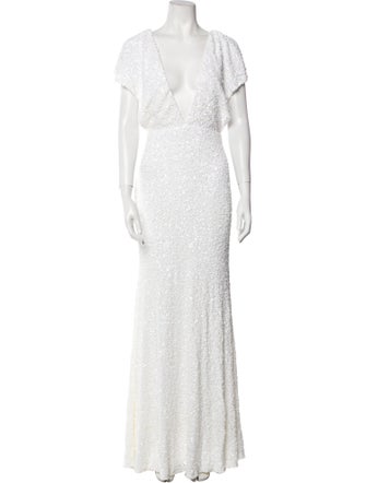 ROTATE Birger Christensen Plunge Neckline Long Dress