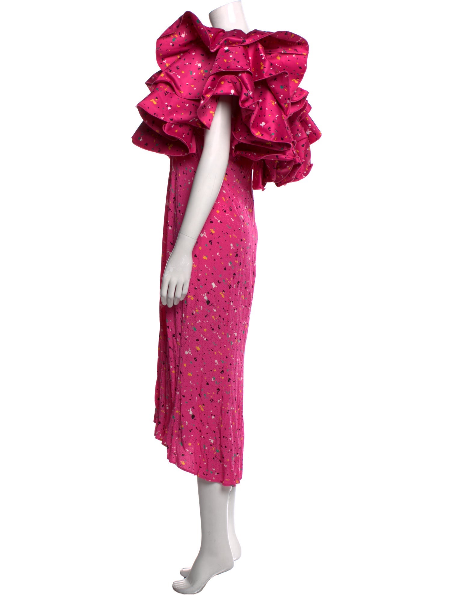 ROTATE Birger Christensen Floral Print Midi Length Dress