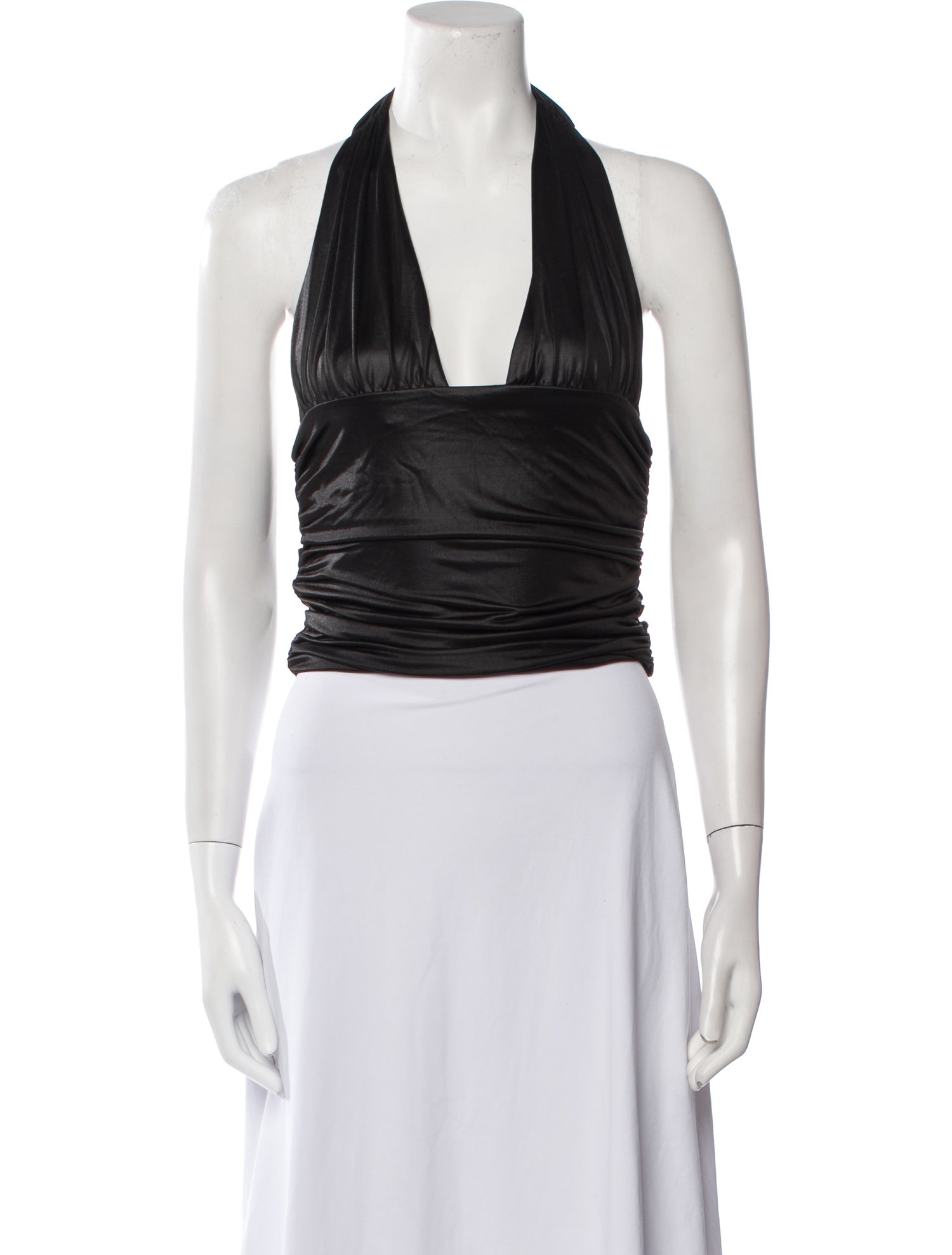 ROTATE Birger Christensen Faux Leather Plunge Neckline Crop Top