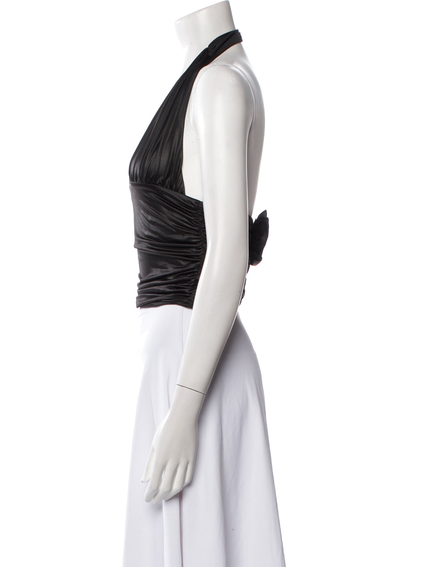 ROTATE Birger Christensen Faux Leather Plunge Neckline Crop Top