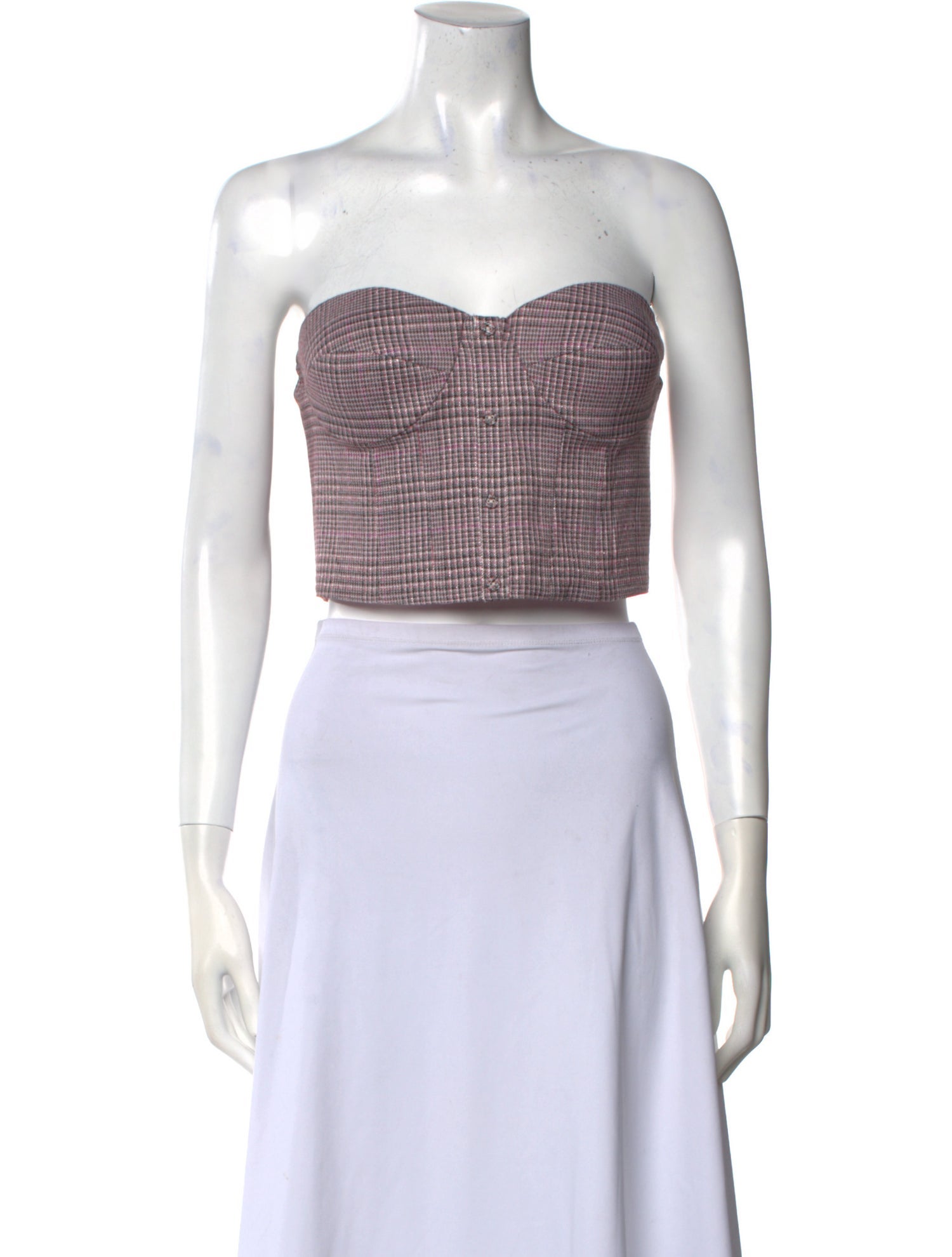 ROTATE Birger Christensen Plaid Print Strapless Crop Top