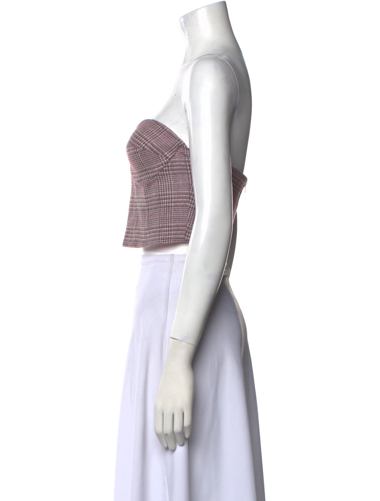 ROTATE Birger Christensen Plaid Print Strapless Crop Top