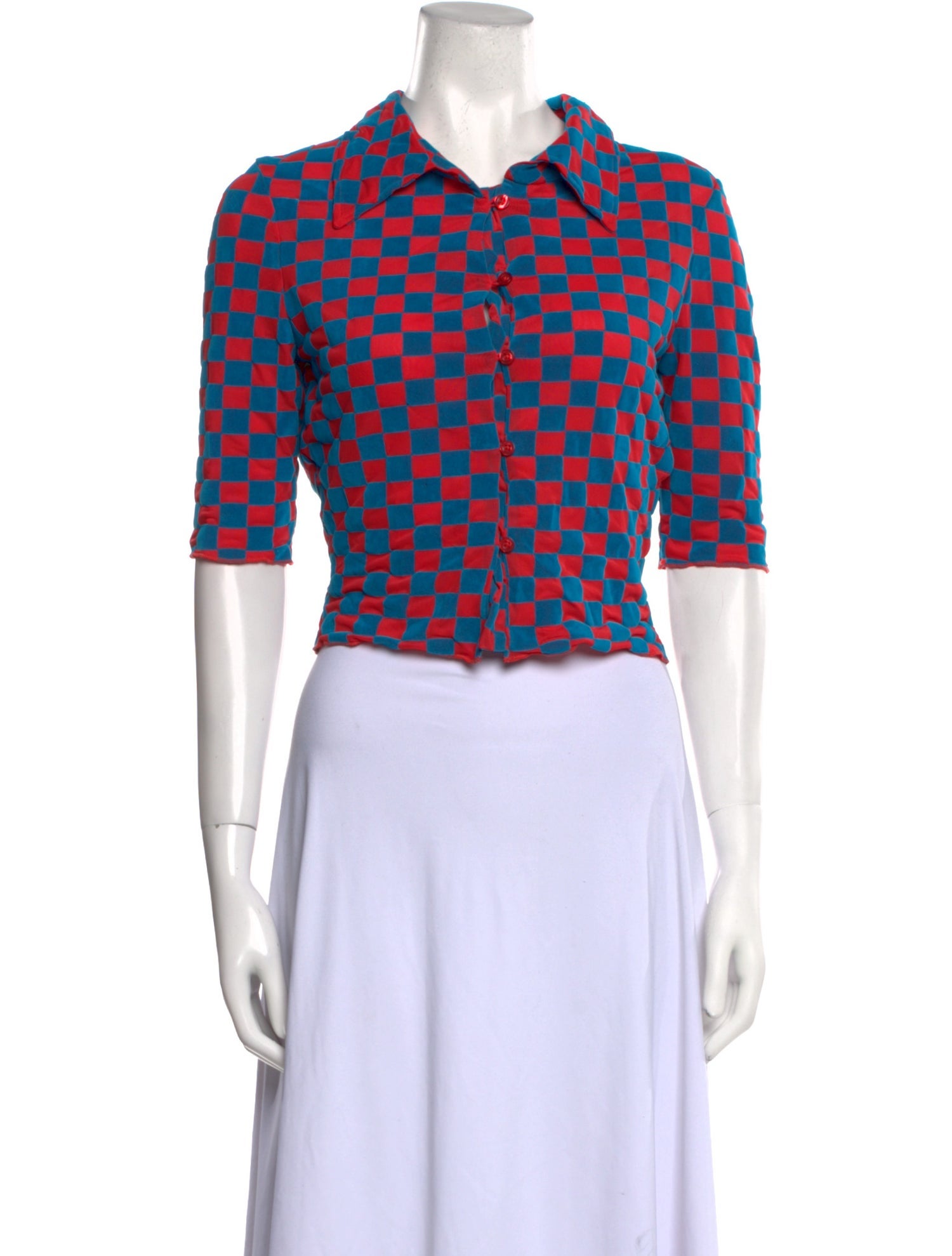 ROTATE Birger Christensen Printed Three-Quarter Sleeve Crop Top