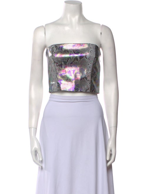 ROTATE Birger Christensen Printed Strapless Crop Top