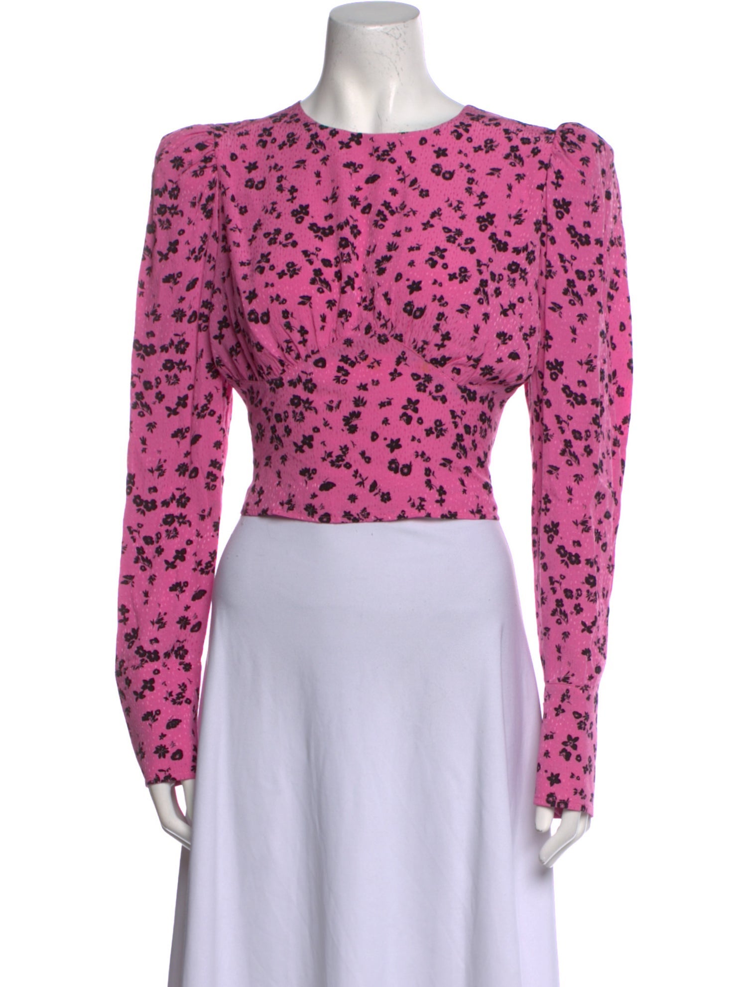 ROTATE Birger Christensen Floral Print Crew Neck Crop Top