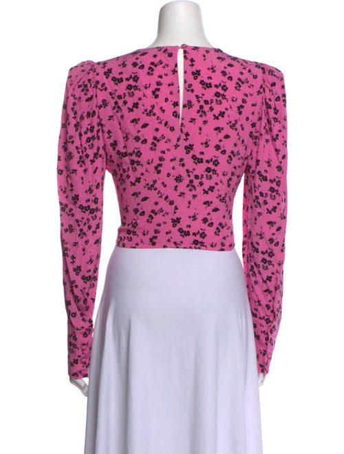 ROTATE Birger Christensen Floral Print Crew Neck Crop Top