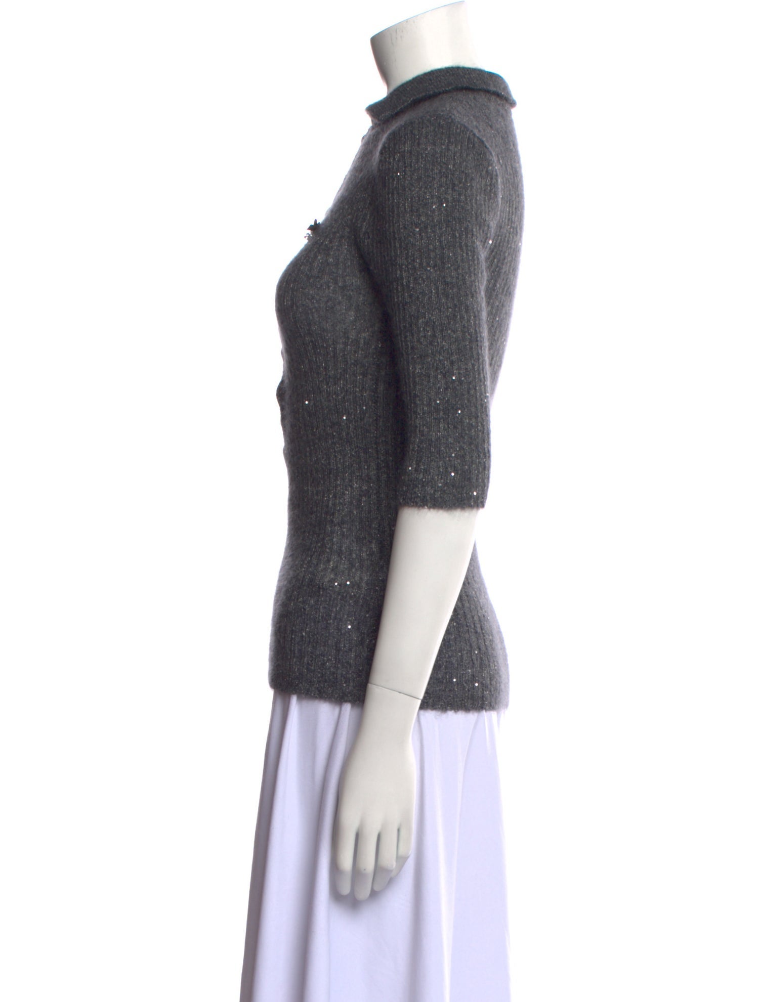 ROTATE Birger Christensen Mohair Three-Quarter Sleeve Polo