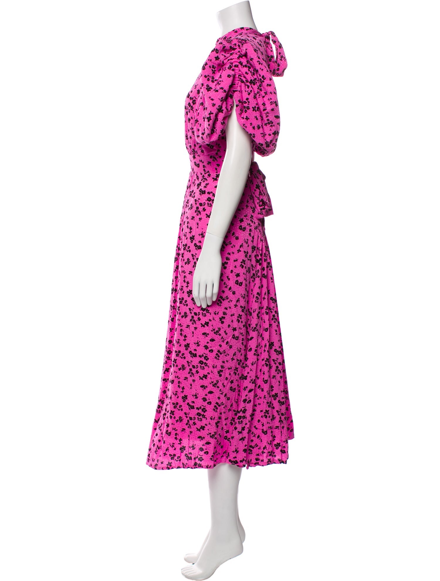 ROTATE Birger Christensen Floral Print Midi Length Dress
