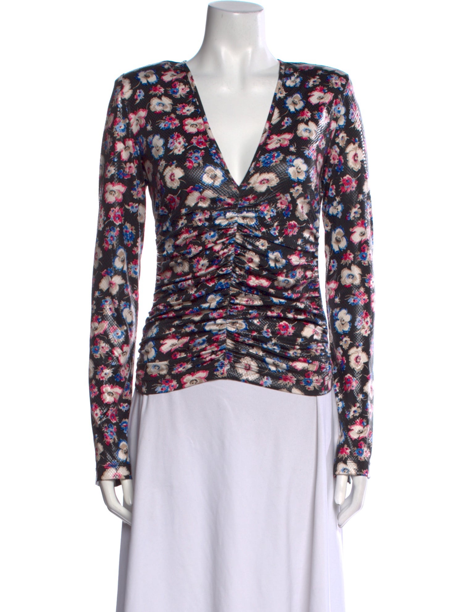 ROTATE Birger Christensen Floral Print V-Neck Blouse