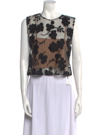 ROTATE Birger Christensen Lace Pattern Crew Neck Crop Top