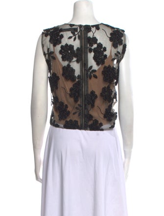 ROTATE Birger Christensen Lace Pattern Crew Neck Crop Top