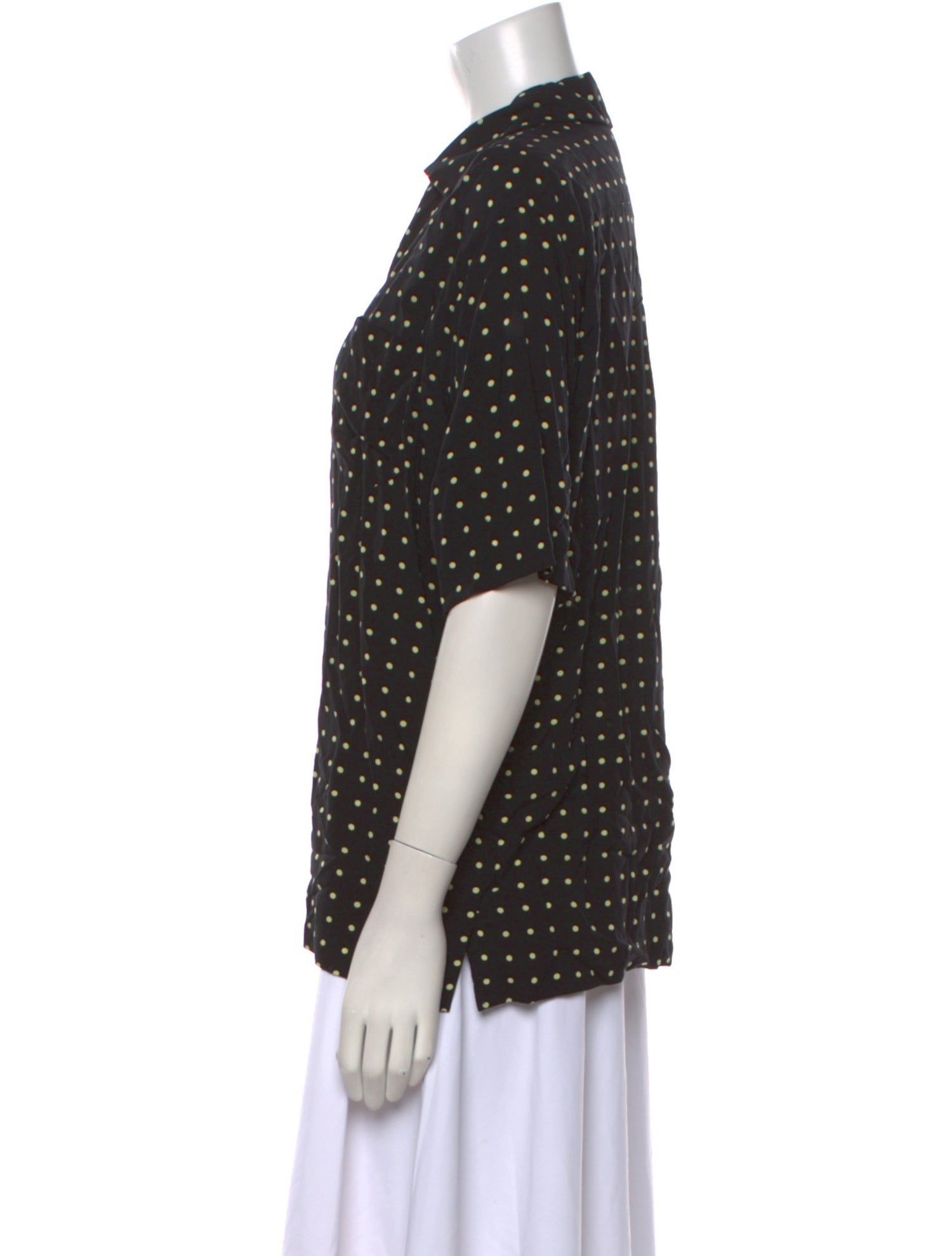 ROTATE Birger Christensen Polka Dot Print Short Sleeve Button-Up Top
