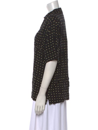 ROTATE Birger Christensen Polka Dot Print Short Sleeve Button-Up Top