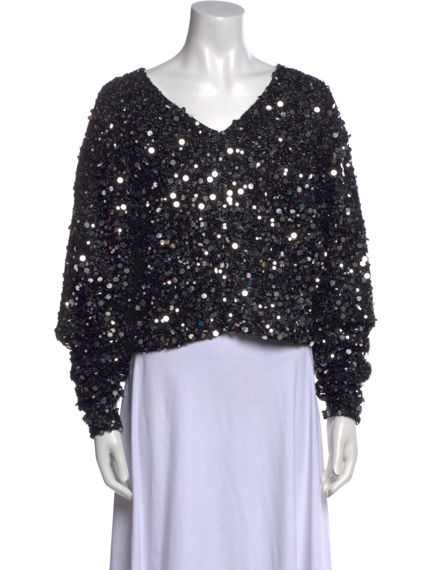 ROTATE Birger Christensen V-Neck Long Sleeve Crop Top