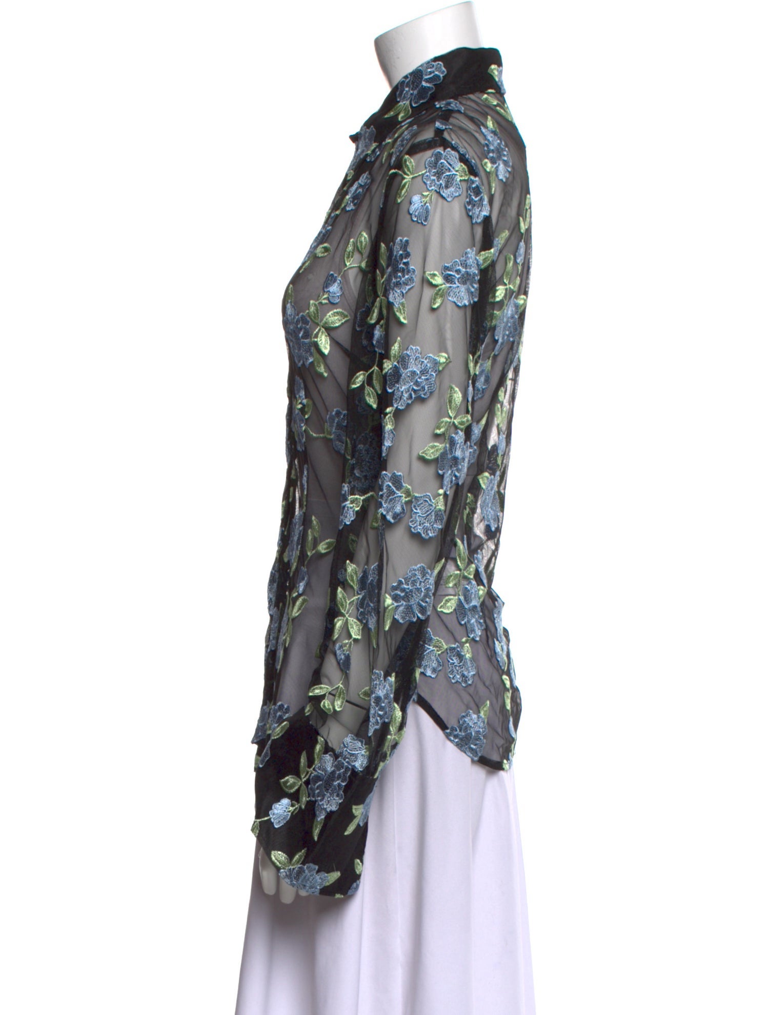 ROTATE Birger Christensen Lace Pattern Long Sleeve Button-Up Top