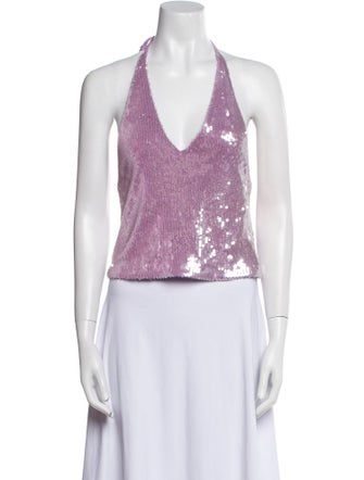 ROTATE Birger Christensen Patterned Halterneck Crop Top