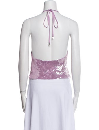 ROTATE Birger Christensen Patterned Halterneck Crop Top