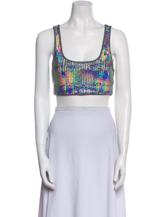ROTATE Birger Christensen Printed Scoop Neck Crop Top