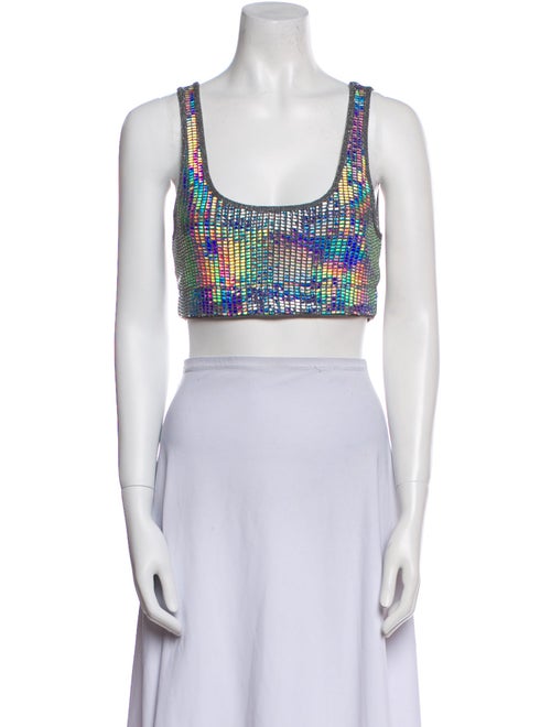 ROTATE Birger Christensen Printed Scoop Neck Crop Top