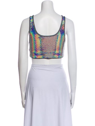 ROTATE Birger Christensen Printed Scoop Neck Crop Top