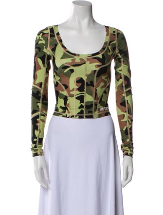 ROTATE Birger Christensen Camouflage Print Scoop Neck Crop Top