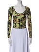 ROTATE Birger Christensen Camouflage Print Scoop Neck Crop Top