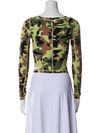 ROTATE Birger Christensen Camouflage Print Scoop Neck Crop Top