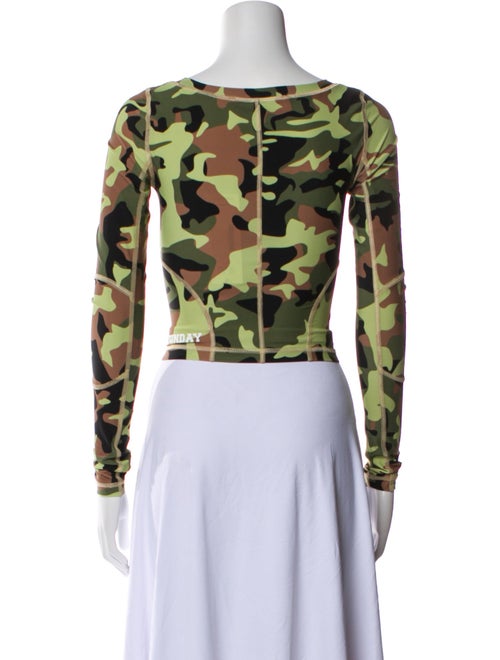 ROTATE Birger Christensen Camouflage Print Scoop Neck Crop Top