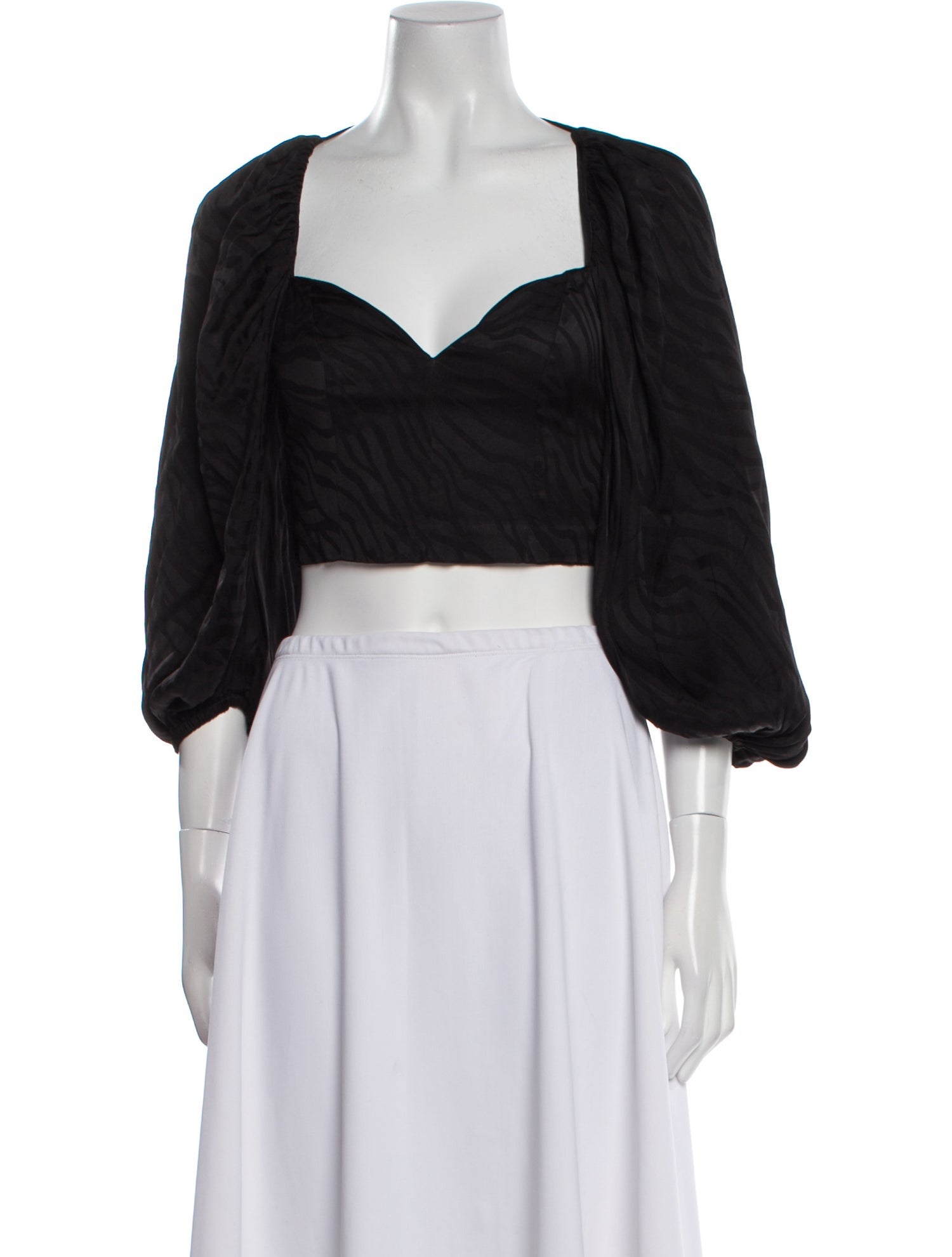 ROTATE Birger Christensen Square Neckline Three-Quarter Sleeve Crop Top