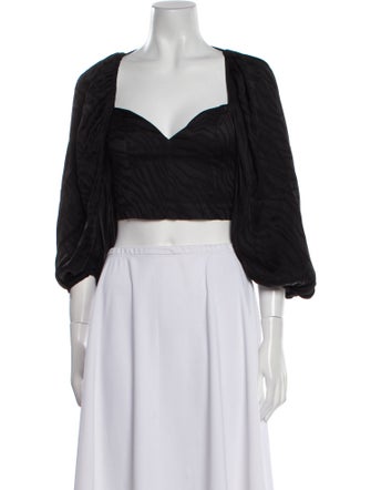 ROTATE Birger Christensen Square Neckline Three-Quarter Sleeve Crop Top